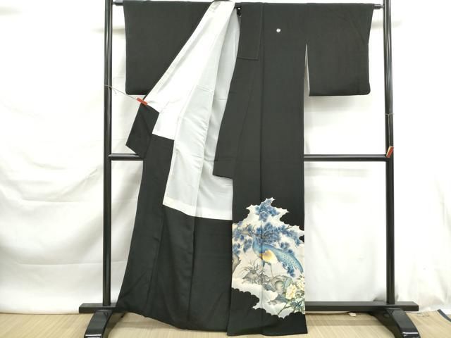 平和屋着物■豪華黒留袖 駒刺繍 孔雀花文 牡丹 金彩 正絹 逸品 DABL3026qa