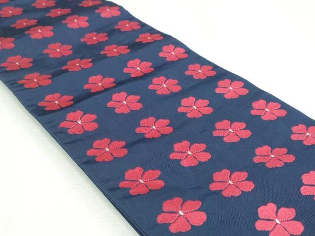 平和屋着物◎本場筑前博多織 両面 半幅帯 草花文 証紙付き 正絹 逸品 DABK8781cm