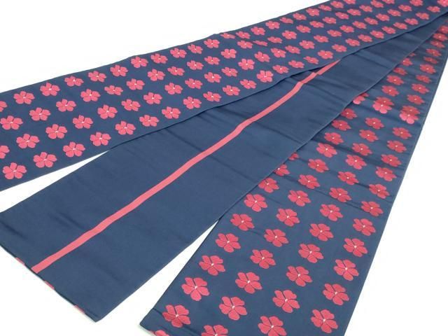 平和屋着物◎本場筑前博多織 両面 半幅帯 草花文 証紙付き 正絹 逸品 DABK8781cm