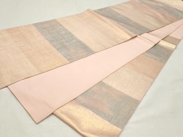 平和屋着物◎六通柄袋帯 横段文 金銀糸 正絹 逸品 DABK8783cm