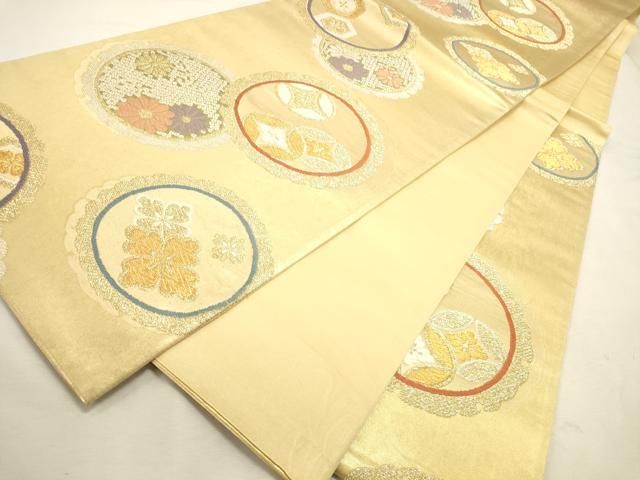 平和屋着物◎六通柄袋帯 唐織 七宝花絵皿文 金銀糸 正絹 逸品 DABK8228ar