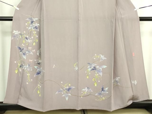平和屋着物▽本加賀友禅作家 木村喜博 訪問着 単衣 枝花文 トンボ 正絹 逸品 DABK9961cd