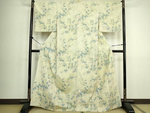 平和屋着物▽上質な紬 単衣 枝花文 正絹 逸品 DABK9970cd