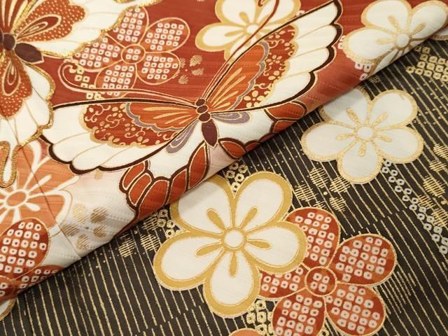 平和屋着物●豪華振袖 花蝶文 暈し染め 金彩 正絹 逸品 DABK0896ud