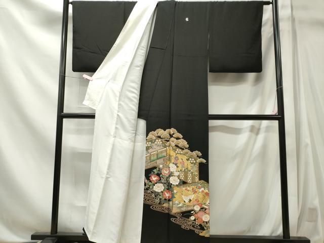平和屋着物■豪華黒留袖 駒刺繍 人物群鶴風景文 金彩 正絹 逸品 CABL5850ou