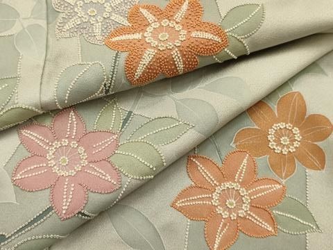 平和屋着物■中国三大刺繍 相良刺繍 訪問着 草花文 暈し染め 正絹 逸品 AABM7692sx