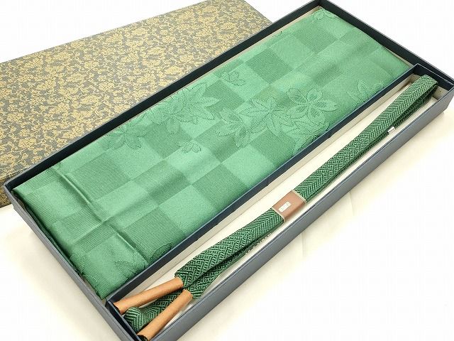 平和屋本店●和装小物 帯締め・帯揚げセット 笹浪組 市松花地紋 正絹 逸品 AABL9538ay