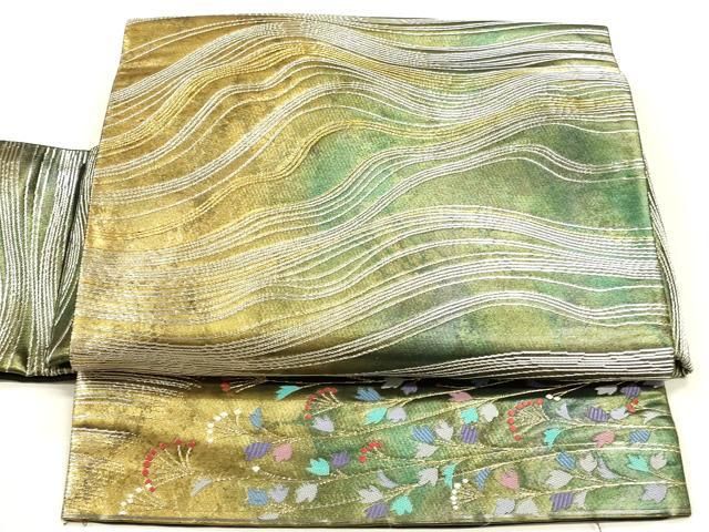 平和屋着物◎ワンタッチつけ帯 花の野 金彩 引箔 正絹 逸品 DABK8738cm