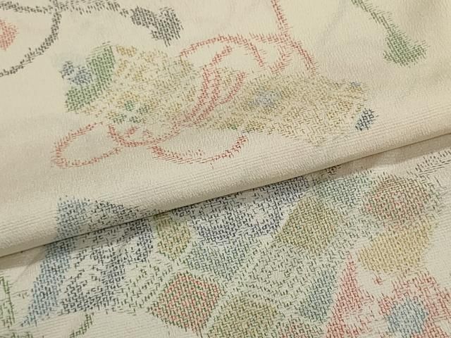 平和屋着物▼お召 反物 着尺 手織 彩華織 絵巻花文 逸品 未使用 DABJ9873we