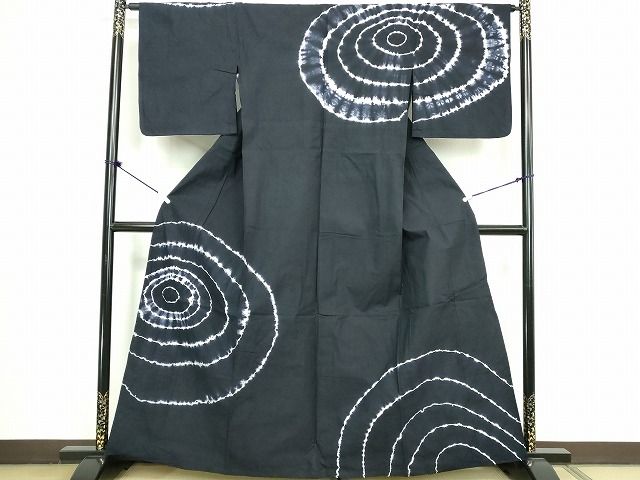 平和屋着物∴夏物 訪問着・浴衣兼用 絵羽浴衣 有松鳴海絞り 渦巻文様 綿 逸品 DABK9987cd