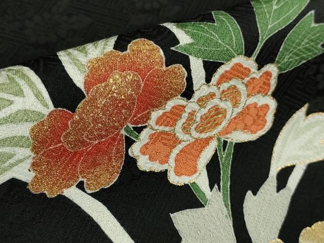 平和屋本店●極上 訪問着 駒刺繍 立波板橋花文 黒地 金彩 逸品 未使用 DZAB6996kh6