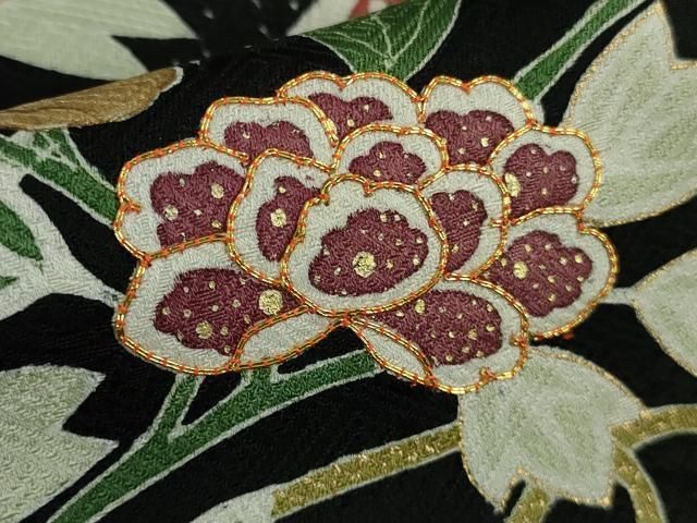 平和屋本店●極上 訪問着 駒刺繍 立波板橋花文 黒地 金彩 逸品 未使用 DZAB6996kh6