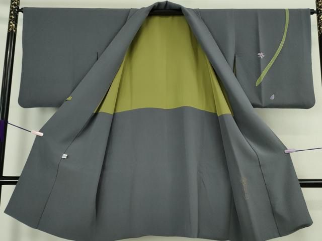 平和屋本店∞極上 世界的人形師 辻村寿三郎 ジュサブロー 道中着 ロング丈 刺繍 花兎 伊と幸 灰色地 反端付き 逸品 DZAB7514kh6