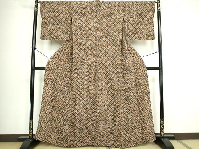 平和屋着物▽上質な小紋 単衣 型染め 茶器 鬼しぼ縮緬 正絹 逸品 DABL4062cd