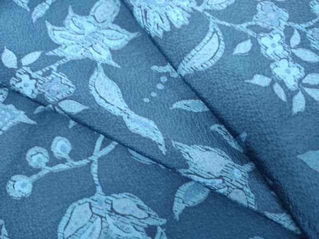 平和屋着物▽上質な小紋 単衣 藍 枝花文 正絹 逸品 DABL4064cd