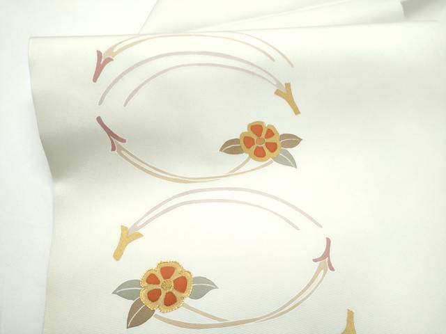 平和屋着物●塩瀬 九寸名古屋帯 駒刺繍 草花文 金彩 正絹 逸品 CABN8088hy