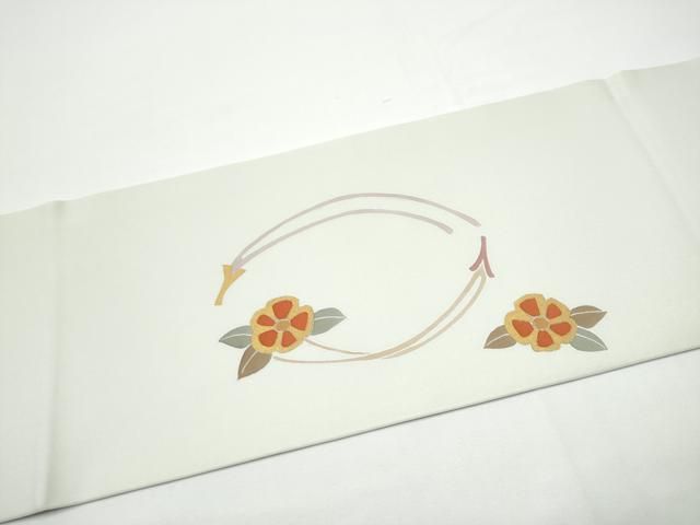 平和屋着物●塩瀬 九寸名古屋帯 駒刺繍 草花文 金彩 正絹 逸品 CABN8088hy