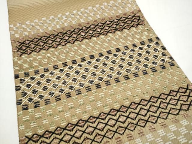 平和屋着物●八寸名古屋帯 花織 横段文 正絹 逸品 CABN8082hy