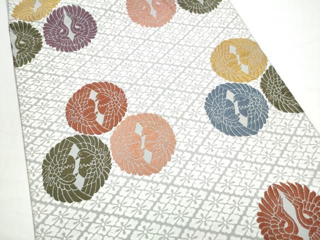 平和屋着物●六通柄袋帯 唐織 向かい鳥花菱文 正絹 逸品 CABN8117hy