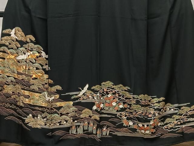 平和屋着物■豪華黒留袖 駒刺繍 流水飛鶴松文 金彩 鈴乃屋扱い 正絹 逸品 CABN9203ua