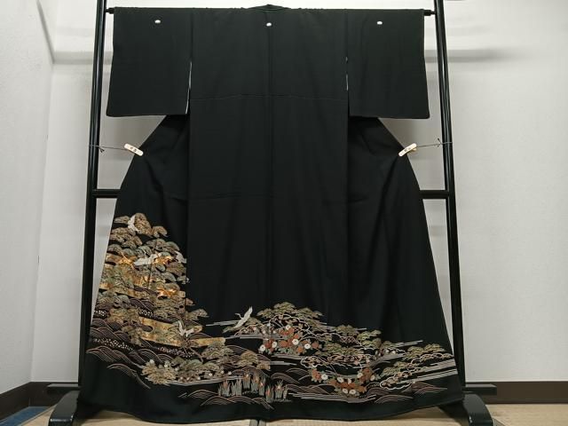 平和屋着物■豪華黒留袖 駒刺繍 流水飛鶴松文 金彩 鈴乃屋扱い 正絹 逸品 CABN9203ua