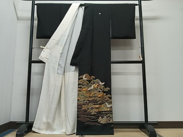 平和屋着物■豪華黒留袖 駒刺繍 流水飛鶴松文 金彩 鈴乃屋扱い 正絹 逸品 CABN9203ua