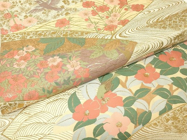 平和屋着物▼伝統工芸士 平田藤三郎 六通柄袋帯 楽園乃舞 紹巴 金糸 正絹 逸品 DABK4595az