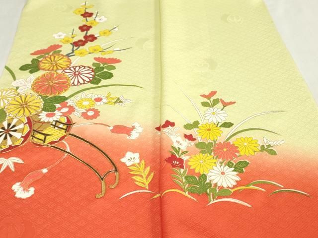 平和屋着物▼付下げ 反物 着尺 駒刺繍 花車文 暈し染め 金彩 逸品 未使用 DABK9469zy