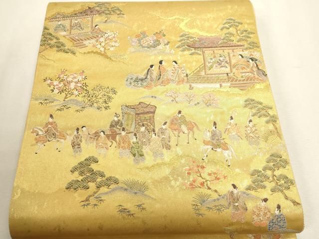 平和屋本店●太鼓柄袋帯 王朝四季文 本金箔 障碧箔桃山 金泥箔 正絹 逸品 DABK5839sf