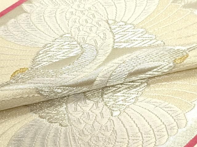 平和屋本店▼六通柄袋帯 唐織 双鶴亀甲花文 綴本金箔 正絹 逸品 DABK5837sf
