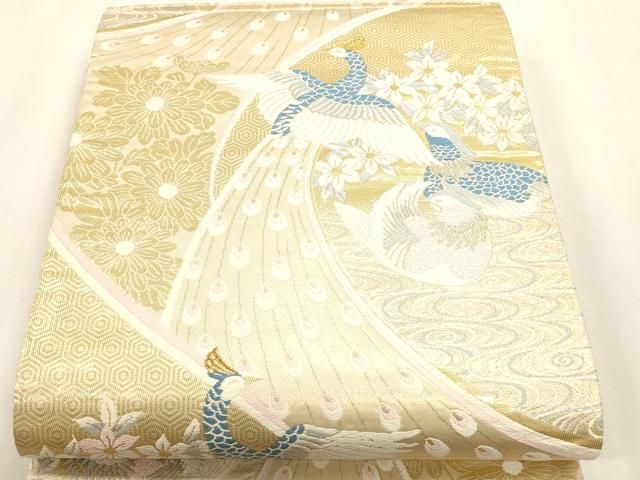 平和屋本店▼六通柄袋帯 花鳥遊生文 本金箔 正絹 逸品 DABK5868sf