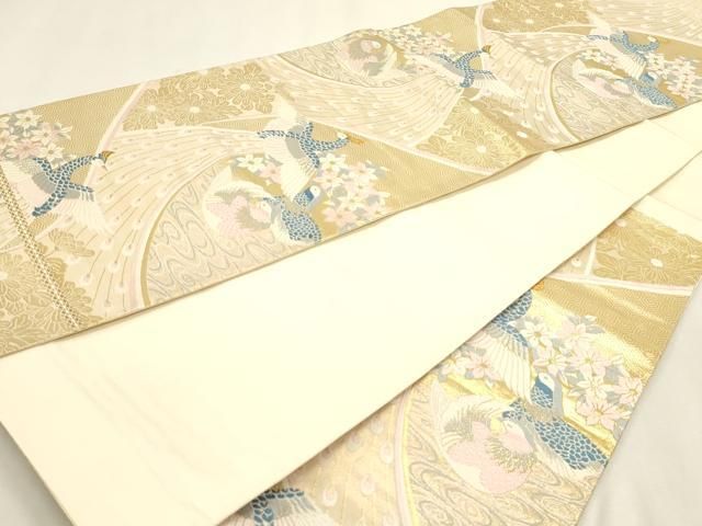 平和屋本店▼六通柄袋帯 花鳥遊生文 本金箔 正絹 逸品 DABK5868sf