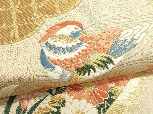 平和屋本店▼六通柄袋帯 唐織 几帳花車文 純金箔24k使用 正絹 逸品 DABK5850sf