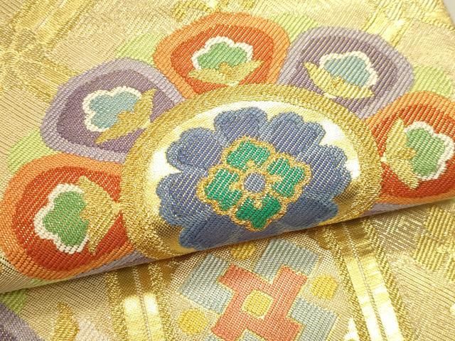 平和屋本店▼唐織・西陣の老舗・名門・藤原織物 六通柄袋帯 手織 蜀江正倉院花文 本金箔 正絹 逸品 DABK5882sf