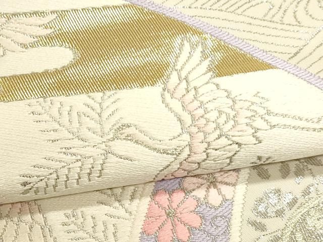 平和屋本店▼六通柄袋帯 唐織 飛鶴花唐草文 本金箔24k 正絹 逸品 DABK5859sf