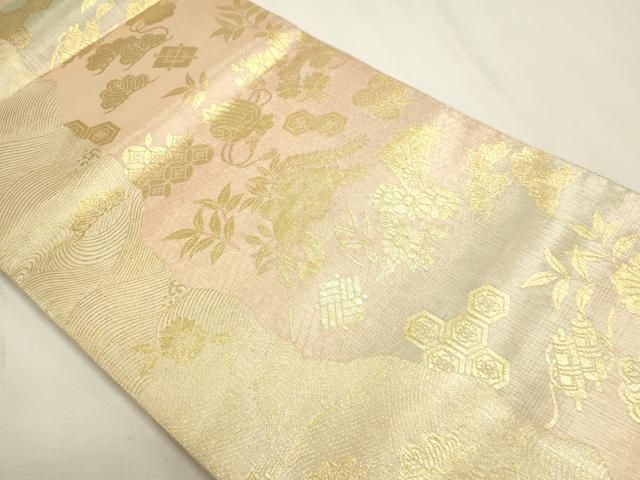 平和屋本店▼全通柄袋帯 有職 草花文 本金箔 正絹 逸品 DABK5849sf