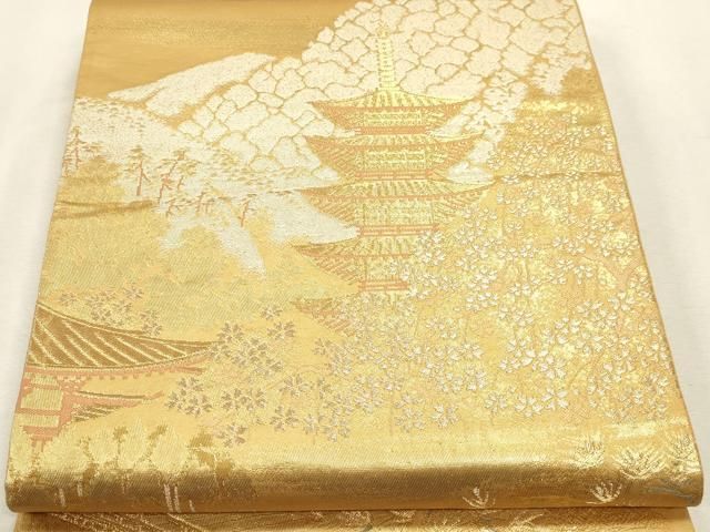 平和屋本店▼六通柄袋帯 京乃里右代錦 純銀純金箔 正絹 逸品 DABK5881sf