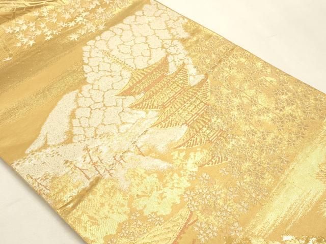 平和屋本店▼六通柄袋帯 京乃里右代錦 純銀純金箔 正絹 逸品 DABK5881sf