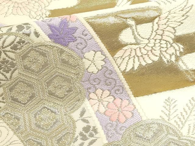 平和屋本店▼六通柄袋帯 唐織 飛鶴花唐草文 本金箔24k 正絹 逸品 DABK5859sf