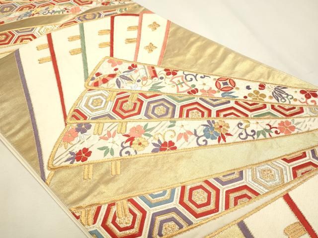 平和屋本店▼六通柄袋帯 唐織 能衣裳文 本金織 正絹 逸品 DABK5874sf
