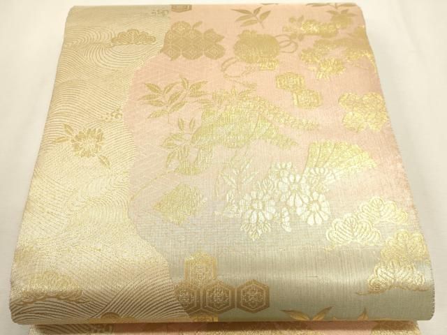 平和屋本店▼全通柄袋帯 有職 草花文 本金箔 正絹 逸品 DABK5849sf