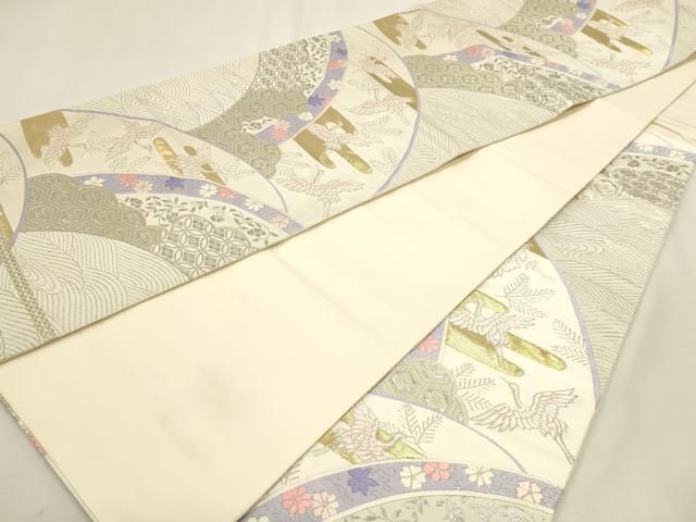 平和屋本店▼六通柄袋帯 唐織 飛鶴花唐草文 本金箔24k 正絹 逸品 DABK5859sf