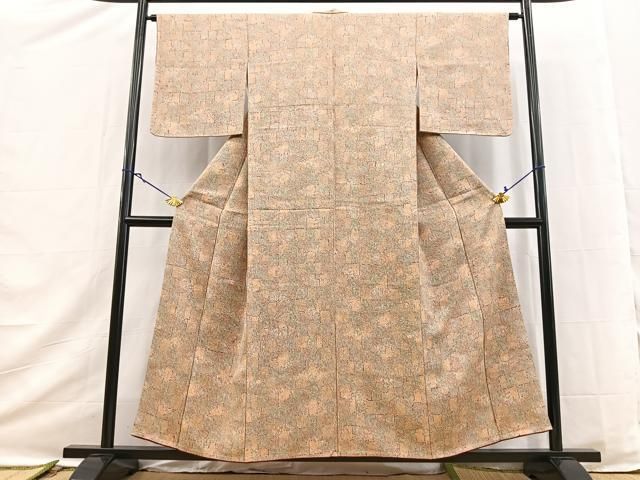 平和屋着物■上質な小紋 石畳文 正絹 逸品 未使用 BAAY9480yc