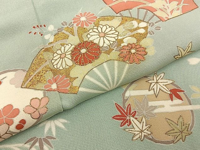 平和屋着物●訪問着 駒刺繍 扇面花文 金彩 正絹 逸品 BAAY8539hj