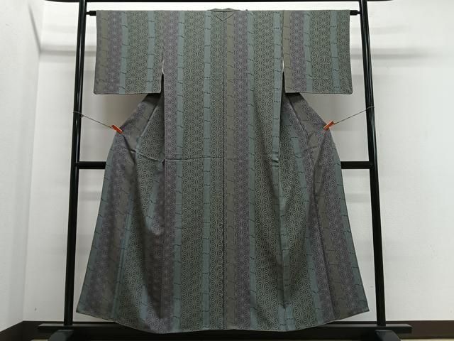 平和屋着物■上質な小紋 麻の葉文様 黒地 正絹 逸品 CABN9248ua