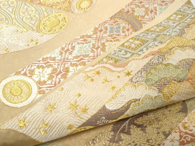 平和屋着物●六通柄袋帯 唐織 古綾錦 金糸 正絹 逸品 CABN8268hy