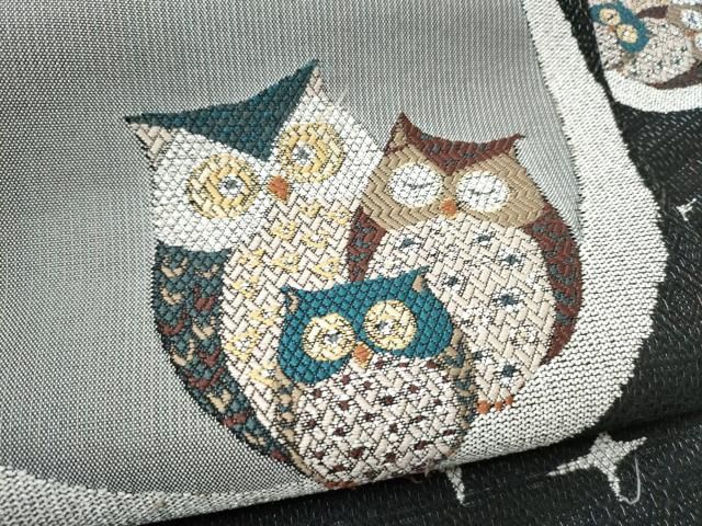 平和屋着物●九寸名古屋帯 みみずく 黒地 正絹 逸品 CABN8308hy