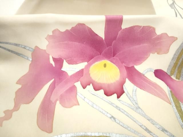 平和屋着物●塩瀬 九寸名古屋帯 ろうけつ染 カトレア 金銀彩 正絹 逸品 CABN8320hy