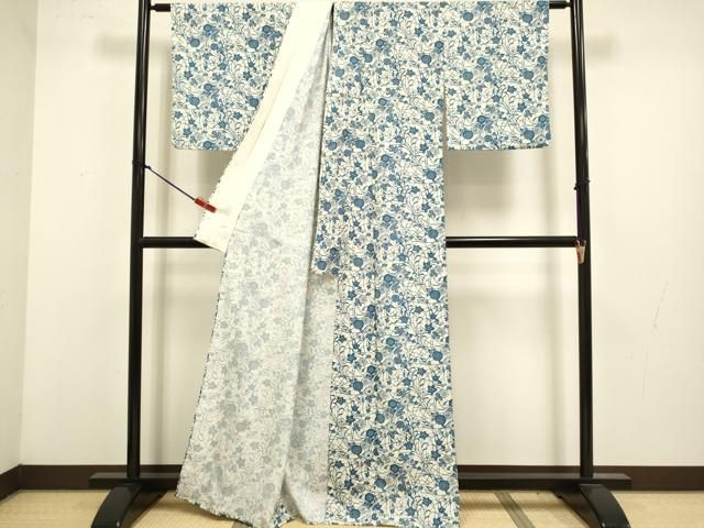 平和屋着物▽小紋 単衣 型染 草花文 洗える着物 DABL3586du