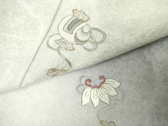 平和屋着物▽訪問着 単衣 総刺繍 宝尽くし 暈し染め 金銀糸 ロング丈 正絹 逸品 DABL4150cd